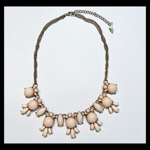 LIGHT PINK PEACH CABOCHONS DOUBLE STRAND GOLD TONE STATEMENT NECKLACE
